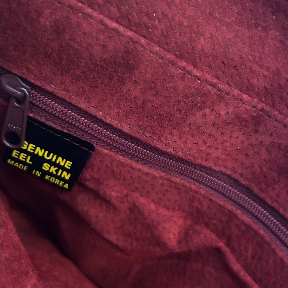 Vintage Made in Korea Genuine Eel Skin Burgundy Rouched Shoulder Bag/Clutch - Picture 6 of 8